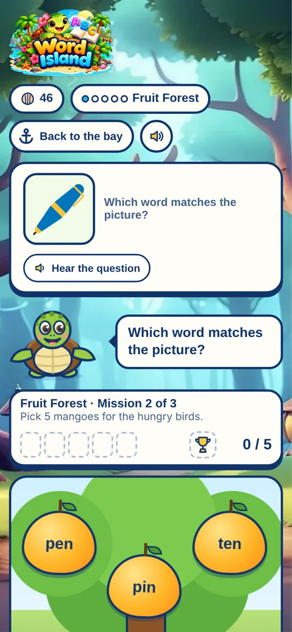 Word Island: which word matches the picture?